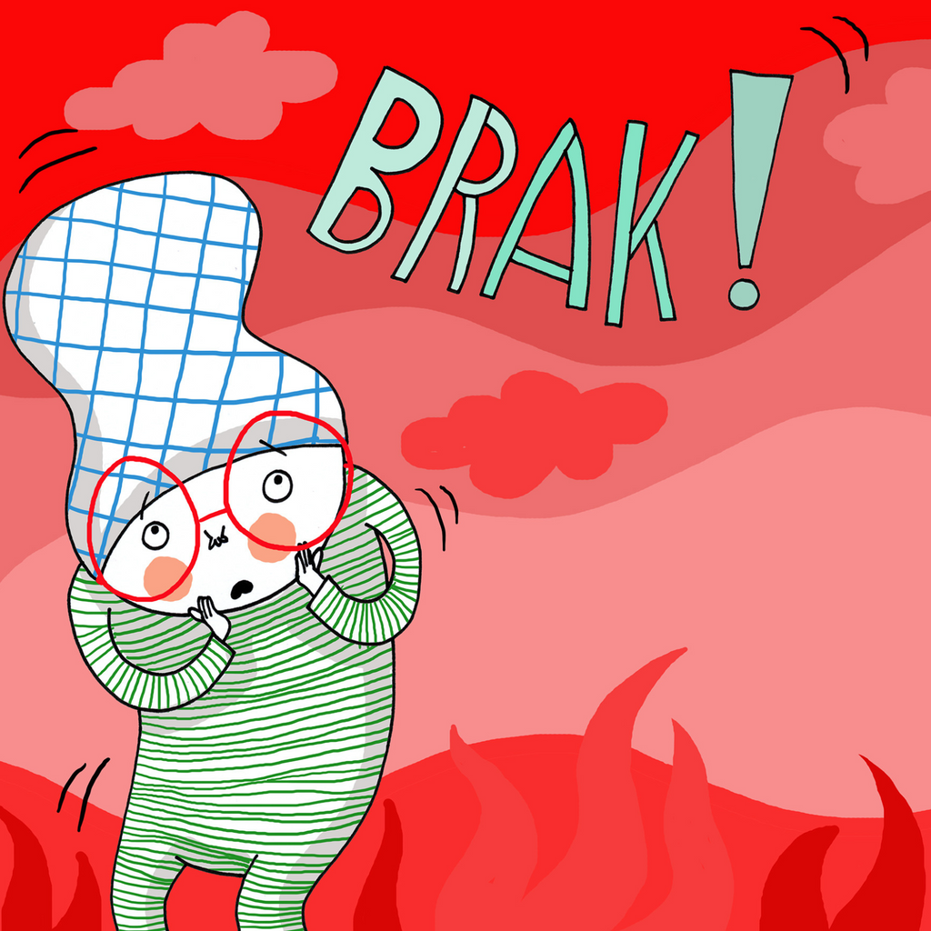 Illustration av Kivi och ordet BRAK. 