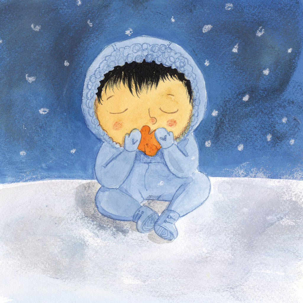 Illustration av ett barn från boken Titta natten! - Bilderbok 0-2 år - OLIKA förlag - Författare: Åsa Mendel-Hartvig - Illustratör: Maija Hurme