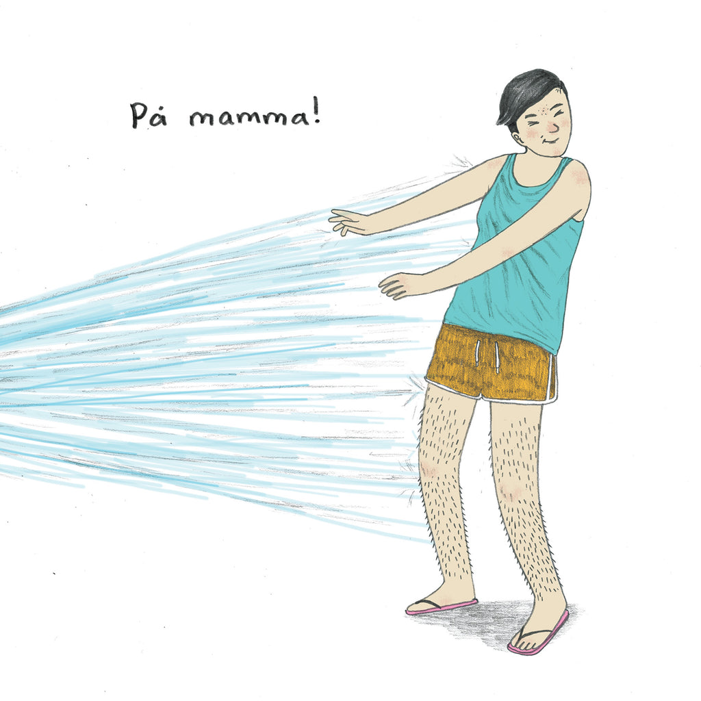 Illustration av en mamma i Vi tvättar bilen - Bilderbok 1-3 år - OLIKA förlag - Författare: Sarah Vegna - Illustratör: Astrid Tolke