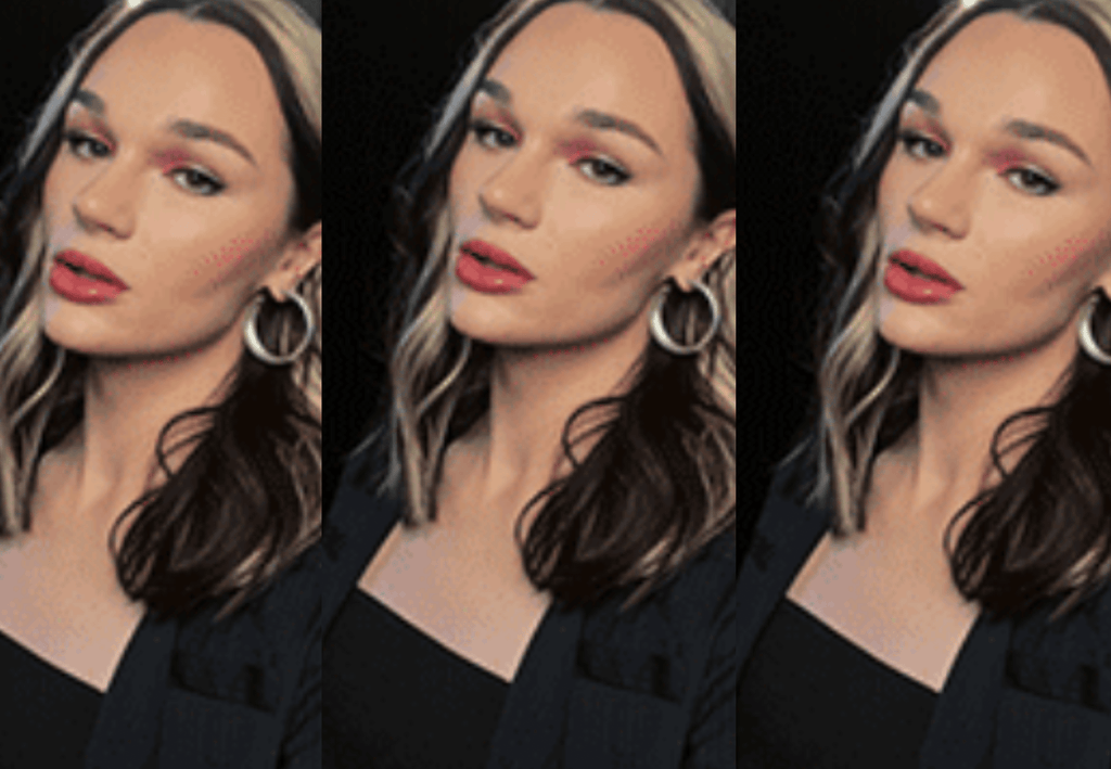 Samma färgfoto av Tone Sekelius förekommer tre gånger. Hon står inomhus och ser in i kameran 