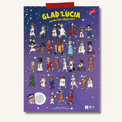 Affisch med barn som går lucia. Alla barn har olika kroppar, kläder, hudfärg och funktion.