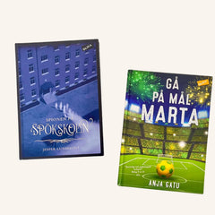 Två kapitelböcker, Spionen på spökskolan & Gå på mål Marta syns på vit yta