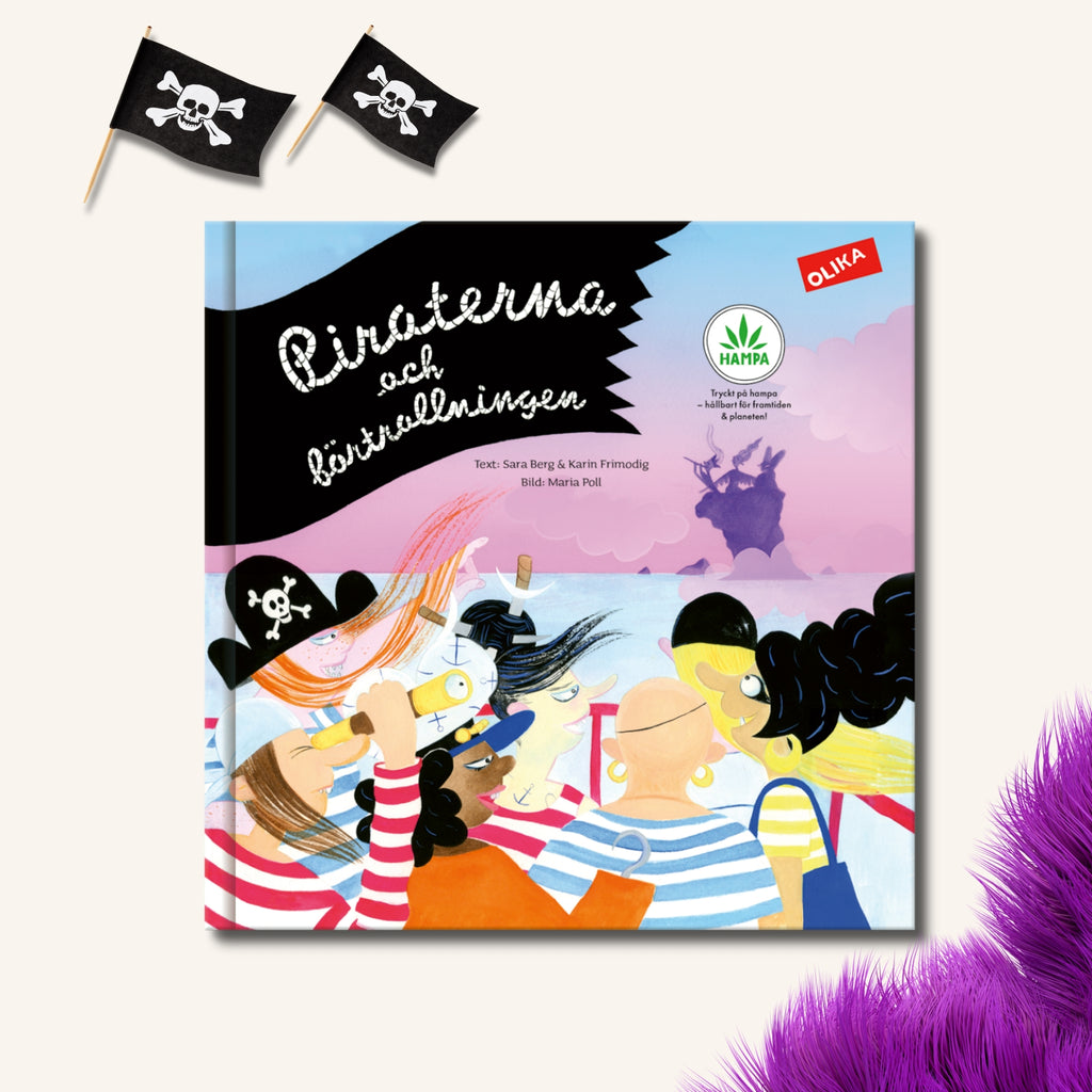 Barnboken Piraterna & förtrollningen - på omslaget  ett gäng pirater där alla är tjejer.