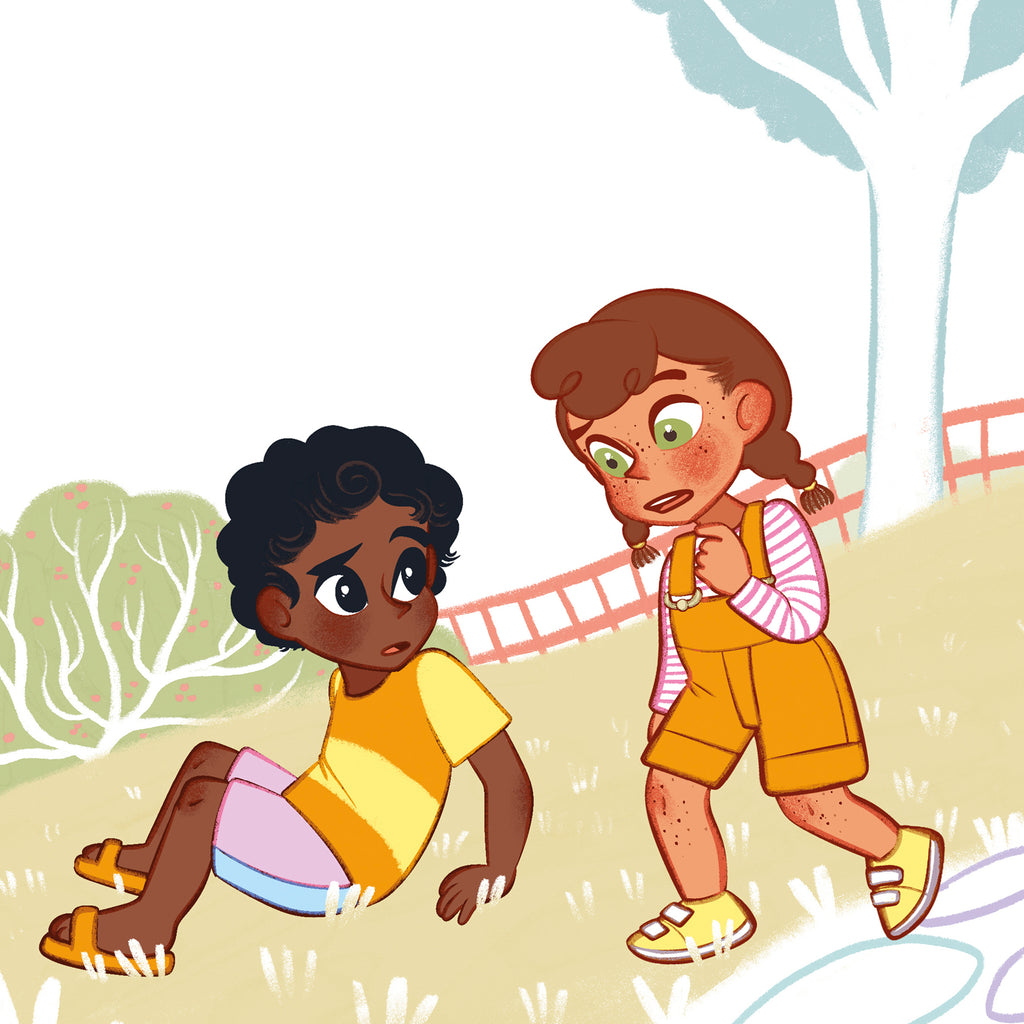 Illustration av två barn från boken Turbofart!