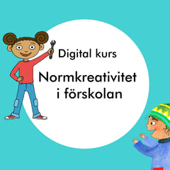 Blå bakgrund med text & illustrationer av barnbokskaraktärerna UppfinnarJohanna & Zozo