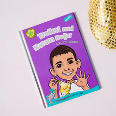 Lätt att läsa boken Trolleri med Karam Nadjar på vit yta tillsammans med en guldig paljetthatt