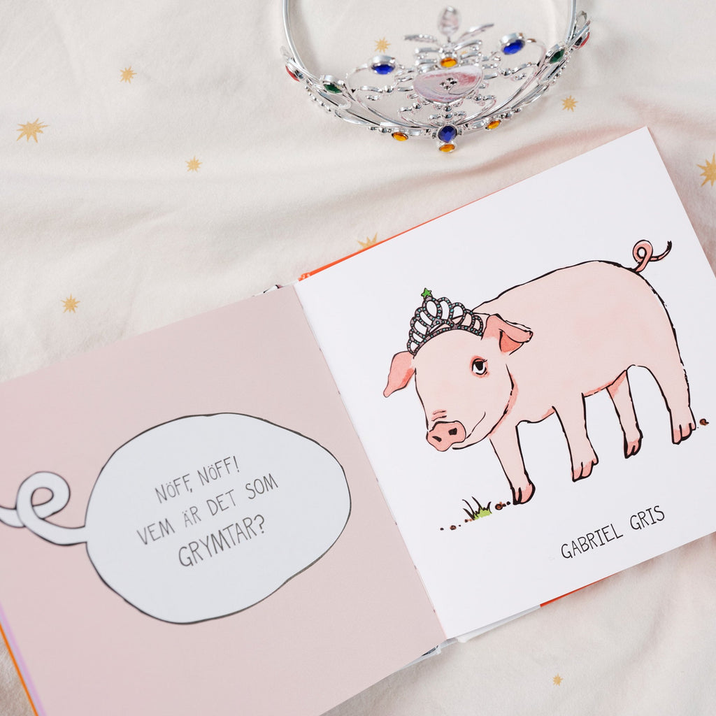 Illustration av en gris i Vem är det som låter - Bilderbok 0-2 år - OLIKA förlag - Författare: Karin Salmson & Marie Tomicic - Illustratör: Anna Tim