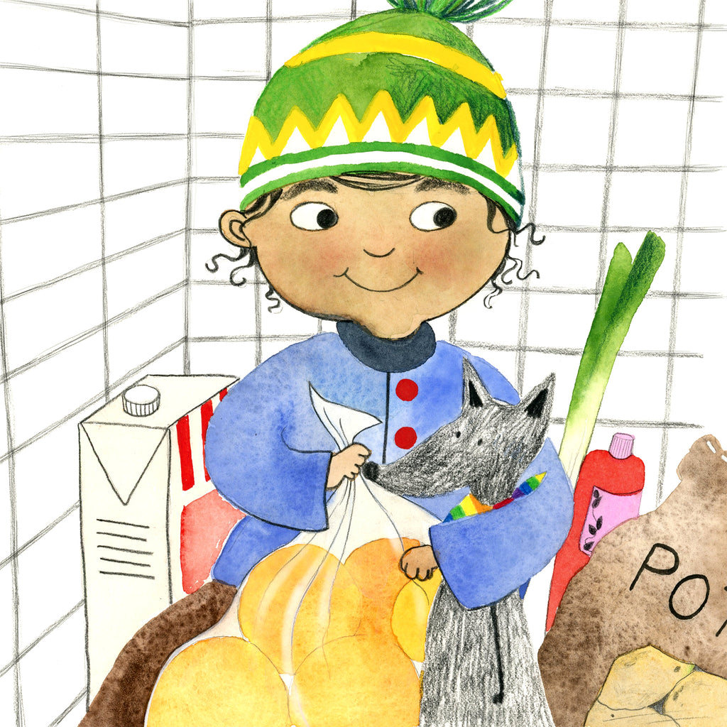 Illustration av ett barn med sitt gosedjur i Zozo och nallen - Bilderbok 1-3 år - OLIKA förlag - Författare: Elina Garp - Illustratör: Moa Graaf